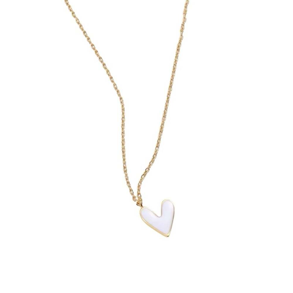 18K Gold Stainless Steel White Heart Pendant Necklace b2